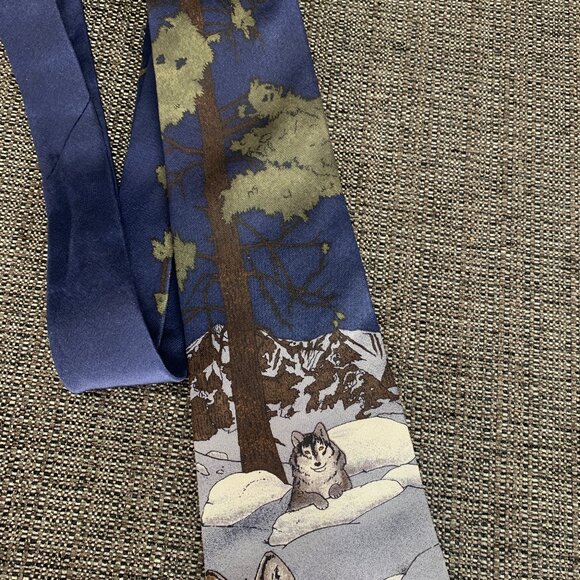 World Wildlife Fund Gray Wolves Silk Tie - vintage 1991 wwf 128 wolf grey usa - Picture 3 of 5